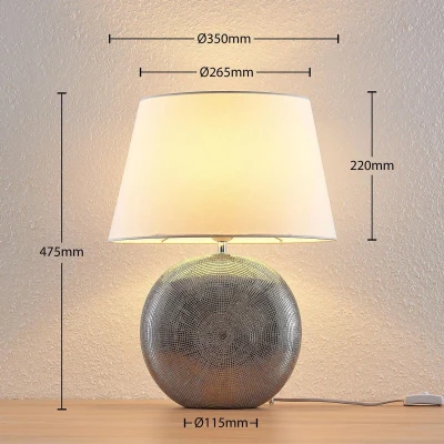 Afbeelding van Lindby Tafellamp 1licht stof, keramiek H: 47 cm E27 wit, zilver