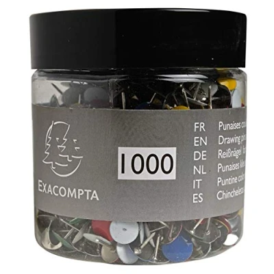 Afbeelding van Exacompta 14767E punaises, messing, diameter 9,5 mm, verschillende kleuren, 1000 stuks