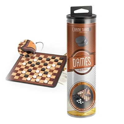 Afbeelding van WOGAMAT Game Tubes® Dames, met neopreen speelmat + 40 houten speelstenen de luxe sets van grote klassiekers het spel buis om overal mee naartoe te nemen