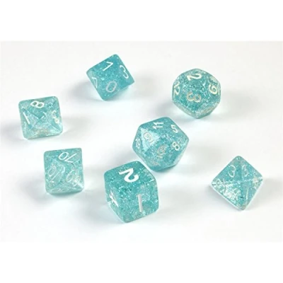Afbeelding van shibby Polyedrische glitterdobbelstenen, 7 stuks, voor rollenspellen en tablets, groen