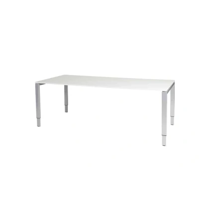 Afbeelding van Domino bureau, hoogte instelbaar (62 85cm) met 200x90cm &#039;zwevend&#039; krijtwit 25mm blad en aluminium (RAL9006) N poot frame