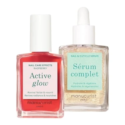 Afbeelding van MANUCURIST Healthy Glow Duo Nagelversterkende nagellak, roze en compleet serum voor nagels nagelriemen, versterkende nagellak beschadigde nagels, cadeau vrouwen