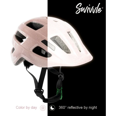Afbeelding van Swivvle® reflecterende fietshelm kinderen Veilige kinderhelm zichtbaar in het donker 360 reflector helm Rosy Pink maat XS (48 50 cm) model Spica