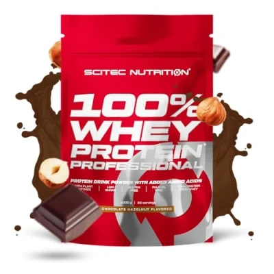 Afbeelding van Scitec Nutrition 100% Whey Protein Professional met essentiële aminozuren en spijsverteringsenzymen, glutenvrij, 1000 g, chocola hazelnoot
