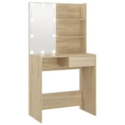 Image de vidaXL Coiffeuse avec LED chêne sonoma 74,5x40x141cm bois d&#039;ingénierie808804