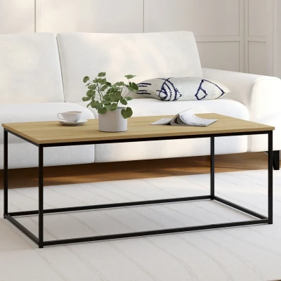 Afbeelding van Table basse DETROIT 113 cm design industriel bois et métal noir