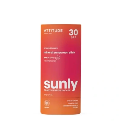 Afbeelding van ATTITUDE Mineral Sunscreen Stick met zinkoxide, SPF 30, EWG geverifieerd, plasticvrij, breed spectrum UVA/UVB bescherming, dermatologisch getest, veganistisch, oranje bloesem, 60 g