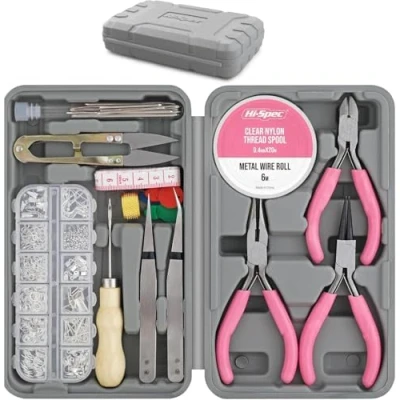 Afbeelding van Hi Spec 17 delige sieradenset &amp; 600 accessoires en vondstenset. Clips draden voor handgemaakte armbanden, kettingen, oorbellen bedels