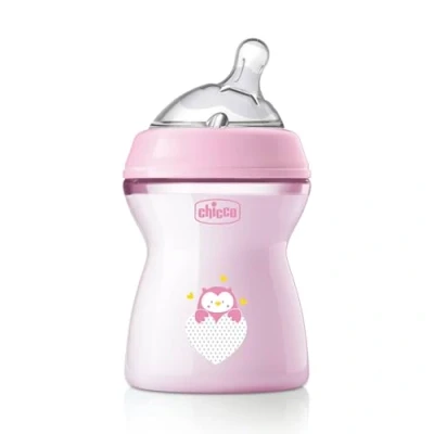 Afbeelding van Chicco Natural Feeling Babyfles voor 2 maanden + 250 ml, fles met zuignap van zachte en flexibele siliconen, geschikt gemengde borstvoeding, middeldichte stroom, roze 2+ m