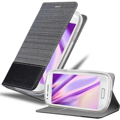 Afbeelding van Cadorabo Hoesje geschikt voor Samsung Galaxy S3 MINI in GRIJS ZWART Beschermhoes met magnetische sluiting, standfunctie en kaartvakje Book Case Cover Etui