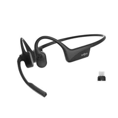 Afbeelding van Shokz OpenComm2 UC 2025 Upgrade beengeleiding met USB C adapter, Bluetooth hoofdtelefoon ruisonderdrukking, draadloze hoofdtelefoon, 16 uur batterijduur, bladwijzer, zwart