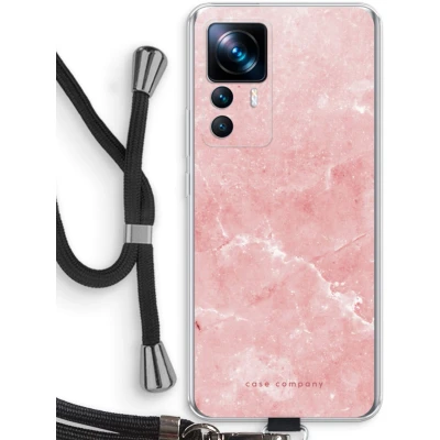 Afbeelding van Case Company® hoesje met Koord geschikt voor Xiaomi 12T Pro Roze marmer Telefoonhoesje Zwart Bescherming aan alle Kanten en Over de Schermrand