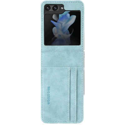 Afbeelding van iMoshion Hoesje Geschikt voor Samsung Galaxy Z flip 5 Met Pasjeshouder Luxe Bookcase versie Lichtblauw