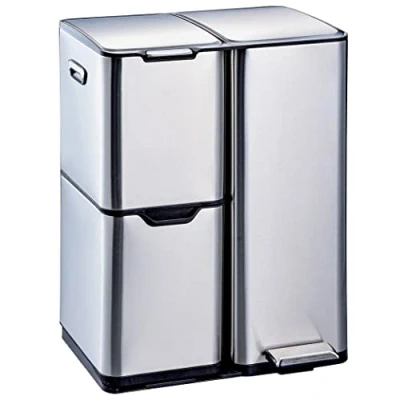 Afbeelding van HAJA pedaalemmer, afvalscheiding, recycling, 60 l (13 + 17 30 l) van roestvrij staal met emmer