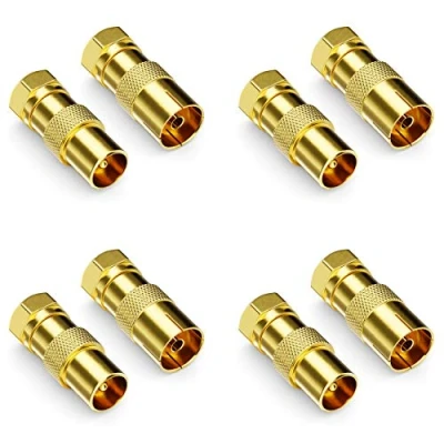 Afbeelding van deleyCON 8x Satellietkabel Adapter als Set F Stekker op 4x Antennestekker &amp; Antenneaansluiting Coaxiale Antenneconnector Koppeling voor Kabel Antennekabel