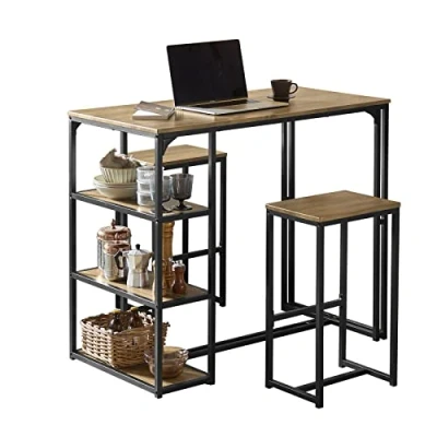 Afbeelding van SoBuy Tafelset en 2 barkrukken, set barstoelen, bistrotafel, statafel, tafelspel voor balkon, keuken eetkamer, OGT43 F