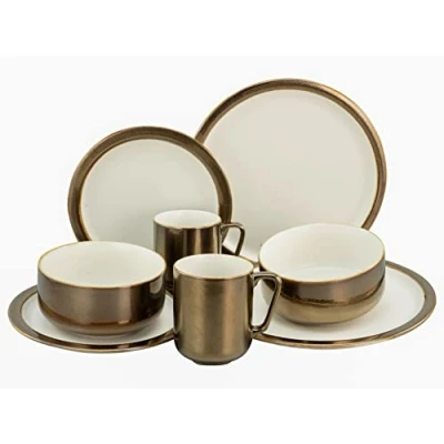 Afbeelding van CreaTable, 23593 Serie Modern Industrial 8 delig tafelservies van aardewerk, vaatwasser en magnetronbestendig, hoogwaardige productie, zwart