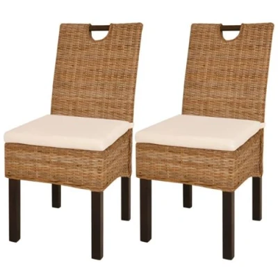 Afbeelding van vidaXL Eetkamerstoel Kubu 2 stuks rattan mangohout