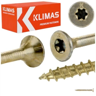 Afbeelding van KLIMAS houtschroeven Torx Houtvlonderschroeven Verzonken Houtbouwschroeven Spaanplaatschroeven Geel, 6x60 mm, 100 stuks.
