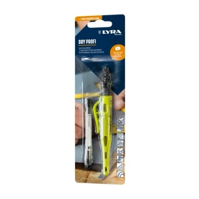Afbeelding van LYRA L4498104 DRY PROFI bouwmarker met puntenslijper en clip universele vulling grafiet 2B 2,8 mm voor alle oppervlakken in blister + 3 vullingen