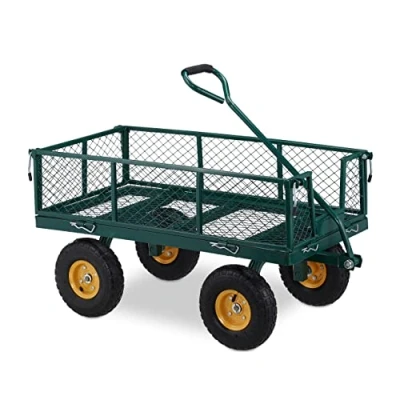 Afbeelding van Relaxdays bolderkar tuin tuinwagen luchtbanden 250 kg transportkar staal groen