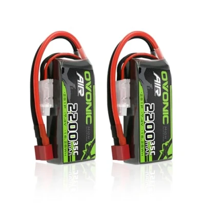 Afbeelding van OVONIC 2 stuks Lipo 2S 35C (burst 70C) 2200mAh 7,4V met Dean stijl T stekker voor RC vliegtuig, helikopter, FPV quadrotor