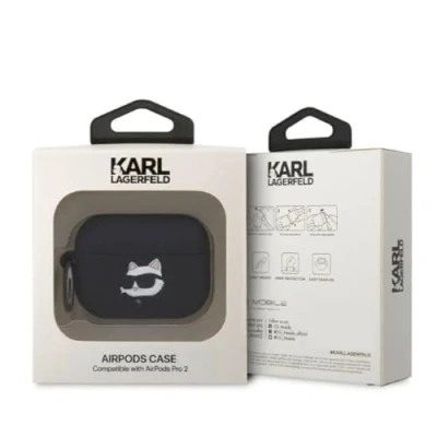 Afbeelding van Karl Lagerfeld KLAP2RUNCHK hoesje voor AirPods Pro 2 cover zwart Siliconen Choupette Head 3D