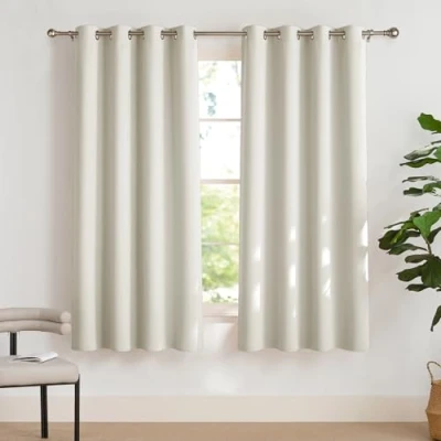 Afbeelding van PONY DANCE gordijnen slaapkamer, verduisteringsgordijn met inslagringen, decoratieve sjaals, korte voor woonkamer, set van 2, lichtbeige, H 175 x B 140 cm