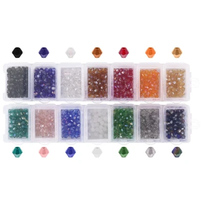 Afbeelding van Handi Stitch 4 mm glazen bicone kralen met opbergdoos (1400 stuks) 14 verschillende kleuren faceted acryl kristallen voor doe het zelf handwerk, borduurwerk, armband en halskettingen