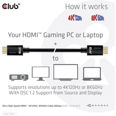 Afbeelding van club3D CAC 1371 HDMI kabel Aansluitkabel A stekker, stekker 1.00 m Zwart 10K UHD, 8K UHD