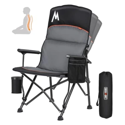 Afbeelding van OVERMONT Chaise de camping surdimensionnée réglable pour adultes avec dossier haut pliante robuste porte gobelet confortable jardin, pique nique, plage, pêche en plein air, tabouret