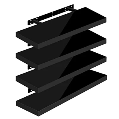 Afbeelding van WOLTU Wandplanken, 4 stuks, zwevend rek, boekenrek, cd, dvd, houten plaat, 70 x 22,9 3,8 cm, zwart, RG9479sz