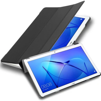 Afbeelding van Cadorabo Tablet Hoesje geschikt voor Huawei MediaPad T3 10 (9.6 inch) in SATIJN ZWART Ultra dun beschermend geval ZONDER automatische Wake Up en Stand functie Book Case Cover Etui