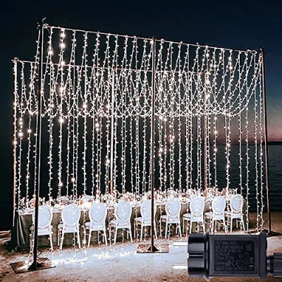 Afbeelding van Yowin Lichtgordijn, 6 m x 3 m, 600 leds, met stekker, 8 kerstlichtmodi, waterdicht, voor Kerstmis, bruiloft, binnen en buiten, nieuwjaarsdecoratie, koud wit