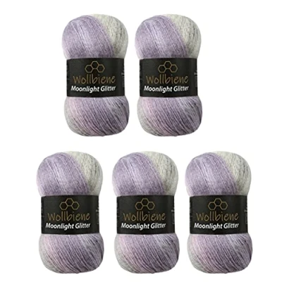 Afbeelding van Wollbiene Moonlight glitter Batik Simli Breiwol, 5 x 100 g, 500 20% wol metallic, kleurverloop, (2700 roze grijs)
