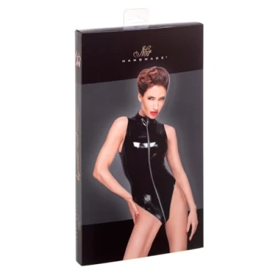 Afbeelding van Noir Handmade Decadence High cut PVC body Maat M Black BDSM Fetish Sexy Bodysuit