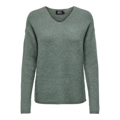 Afbeelding van ONLY Camilla Vneck L/S NOOS Trui, Dames, Maat: Large, Laurel wreath melange