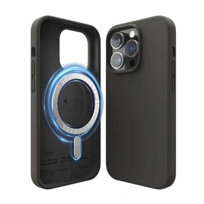 Afbeelding van elago Magnetische siliconen hoes, compatibel met iPhone 14 Pro (6,1 inch), alle accessoires, ingebouwde magneten, hoogwaardige vloeibare siliconen, beschermhoes (zwart)