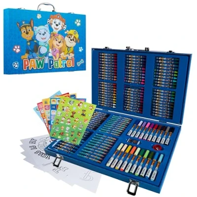 Afbeelding van Paw Patrol Tekenkoffer voor kinderen, 130 stuks, viltstiften en kleurpotloden,