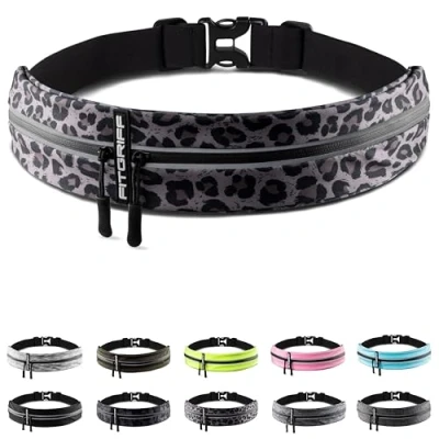 Afbeelding van Fitgriff® Loopgordel voor mobiele telefoon looptas jogging, heuptas, sportriem, hardloopriem om te joggen, hardlopen, sport, fitness geschikt alle smartphones (65 110 cm buikomtrek, luipaard)