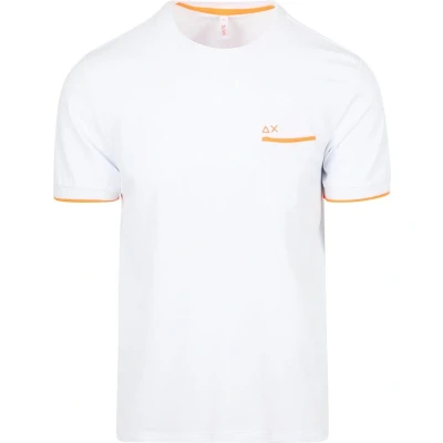 Afbeelding van Sun68 Piqué T Shirt Fluo Stripe Wit maat XL Heren met Modern fit Pasvorm Stretch Suitable Herenkleding