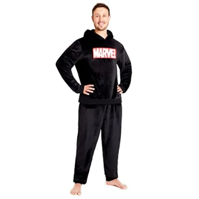 Afbeelding van Marvel Pyjama voor heren, fleece pyjamaset zwart.