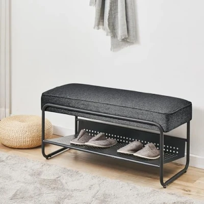 Afbeelding van Schoenenbank Lillehammer 90x37x42 cm zwart [en.casa]