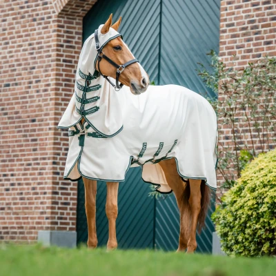 Image de Rambo by Horseware Pull col Hoodie Pony Craie/Vert chasseur/ArgentVendu par Agradi