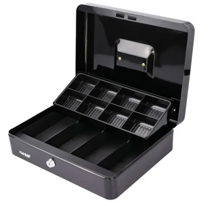 Afbeelding van HMF 15130 02 geldcassette met vakken voor bankbiljetten en munten, 30 x 24 9 cm, zwart