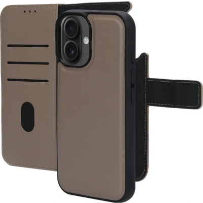 Afbeelding van Mobiparts hoesje geschikt voor Apple iPhone 16 Wallet 2 in 1 Boekhoesje MagSafe Echt Leder Uitneembare Case Sterke Magneet Sluiting Contactloos betalen Beige