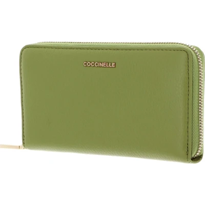 Afbeelding van COCCINELLE Leren Portemonnee Metallic Soft Wallet Grained Leather Guacamole Groene
