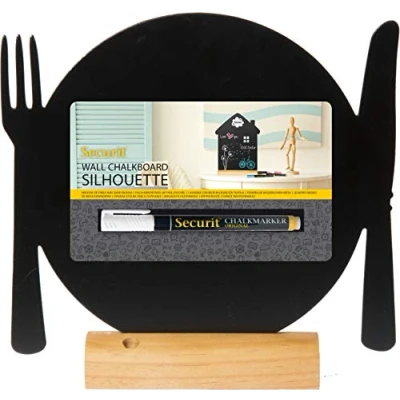 Afbeelding van Tafelkrijtbord Securit, Bord met Bestek, hout, incl. 1 krijtstift dun wit
