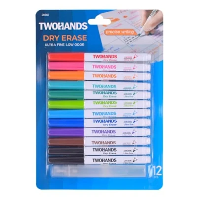Afbeelding van Marqueurs pour tableau blanc, stylos effaçables à sec 11 couleurs avec nettoyant pointe ultra fine, 12 unités, 20567