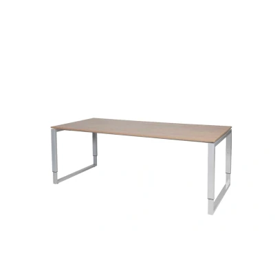 Afbeelding van Domino Plus bureau, hoogte instelbaar (62 85cm) met 200x90cm &#039;zwevend&#039; havana/ kersen licht 25mm blad en aluminium (RAL9006) O poot frame